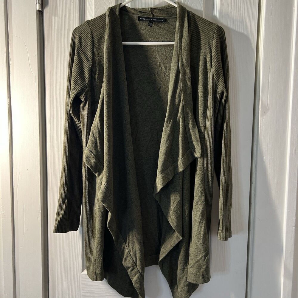 White House Black Market Draped Ribbed Cardigan, Olive/Sage Green, XSP